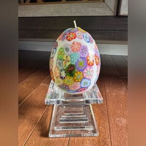 Waterford 3 1/2" Pillar Candle Holder Metropolitan Crystal &Egg Candle Milifiore